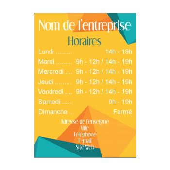 Affiche Commerce Restaurant Horaire Abstrait Bleu à imprimer carte 3857