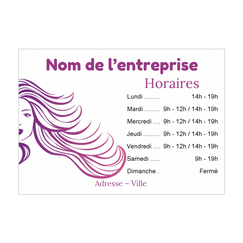 Affiche Commerce Coiffure Horaire Mauve Femme Gratuit Imprimer Carte