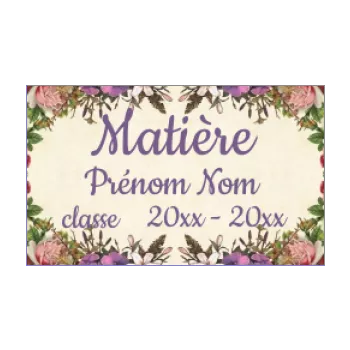 etiquette cahier ecole fleur mauve 