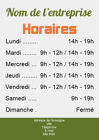 Affiche Commerce Restaurant Horaire Gris à imprimer