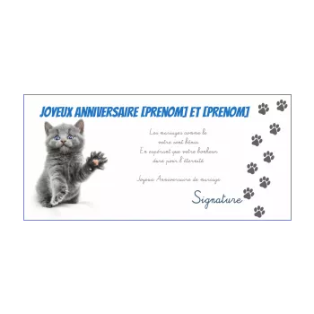 carte anniversaire mariage humour chat bleu gris noce animaux 