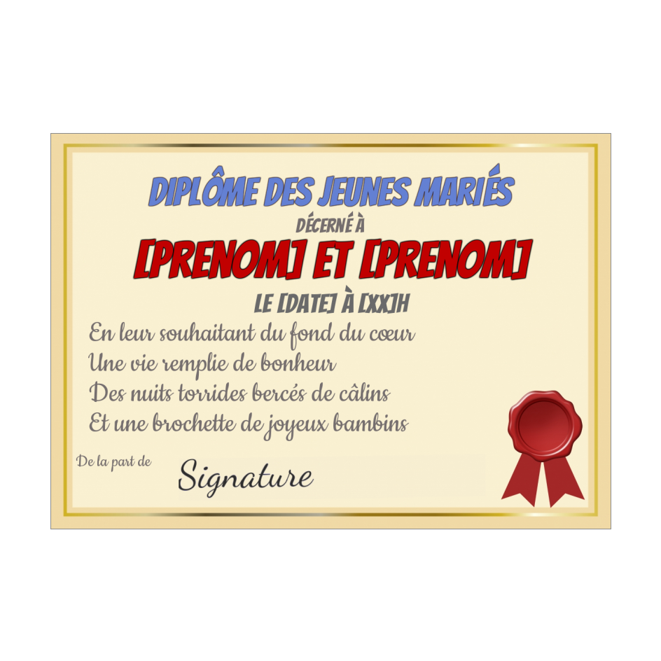 Diplome Mariage Humour Jaune à Imprimer Carte 385