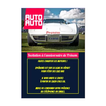 carte invitation anniversaire humour magazine bleu sport voiture 