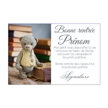 carte bonne rentree jouet livre ours 