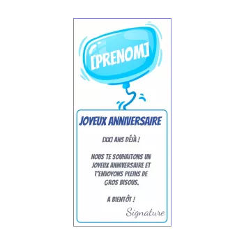 carte etiquette joyeux anniversaire ballon bleu enfant 