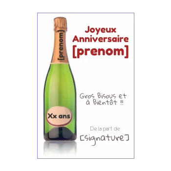 carte joyeux anniversaire bouteille champagne humour vert 