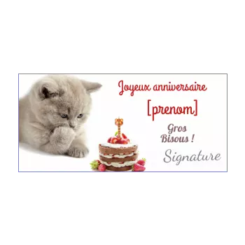 carte joyeux anniversaire fraise chat enfant gateau animaux 