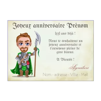 carte joyeux anniversaire chevalier dessin enfant garcon 