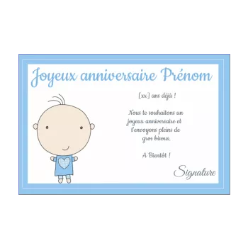 carte joyeux anniversaire bebe bleu dessin enfant garcon 