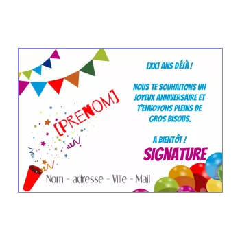 carte joyeux anniversaire ballon confettis dessin enfant 