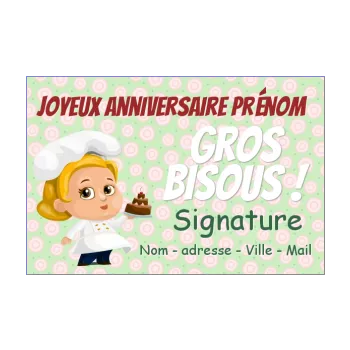 carte joyeux anniversaire dessin enfant fille gateau vert 