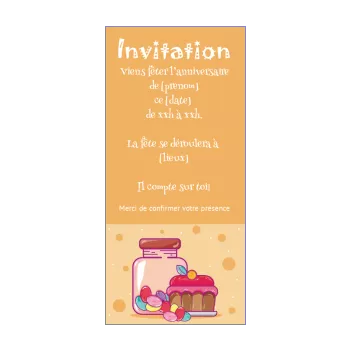 carte invitation anniversaire bonbon enfant gateau orange 