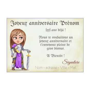 carte joyeux anniversaire princesse chevalier dessin enfant fille 
