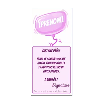 carte etiquette joyeux anniversaire ballon enfant rose 