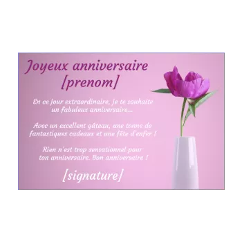carte joyeux anniversaire fleur rose 