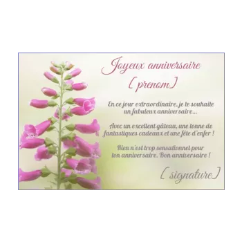 carte joyeux anniversaire fleur mauve 