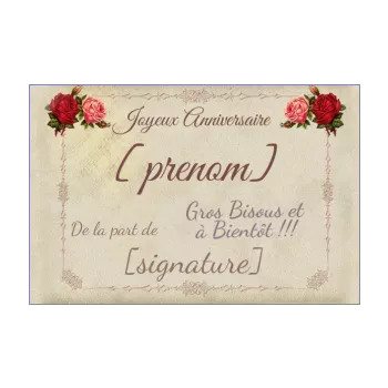 carte joyeux anniversaire fleur marron rose vintage 