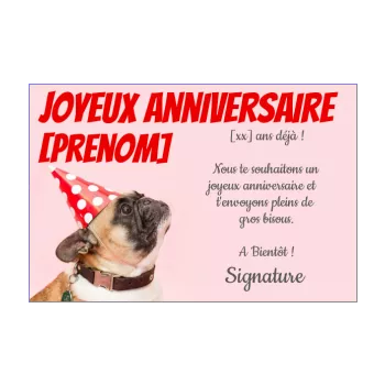 carte joyeux anniversaire humour chien enfant rose animaux 