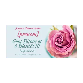 carte joyeux anniversaire bleu fleur rose 