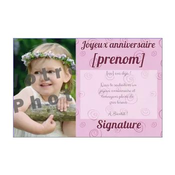 carte joyeux anniversaire enfant fille rose 