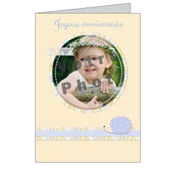 Carte Anniversaire Bebe Enfant Jaune avec photo à imprimer