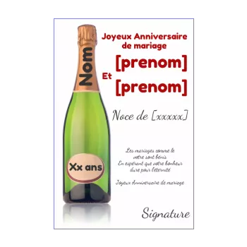 carte anniversaire bouteille mariage champagne humour vert noce 