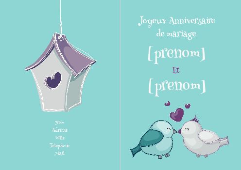 Carte Anniversaire Mariage Coeur Oiseau Bleu A Imprimer Carte 672