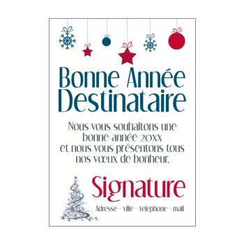 carte voeux meilleur nouvel an bleu boule rouge sapin 