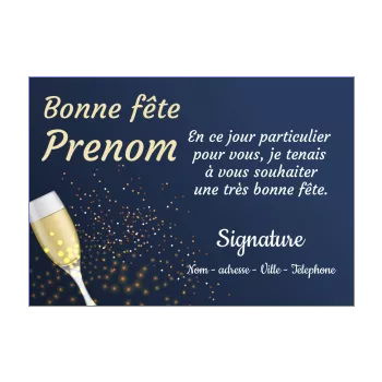 carte voeux champagne fete bleu elegant prenom 