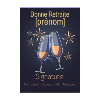 carte felicitation voeux retraite champagne bleu alcool 