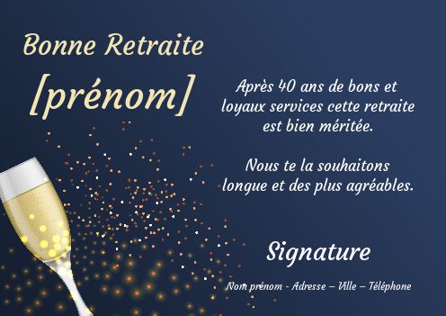 Carte Felicitation Voeux Retraite Champagne gratuit à imprimer