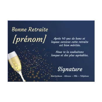 carte felicitation voeux retraite champagne bleu elegant alcool 