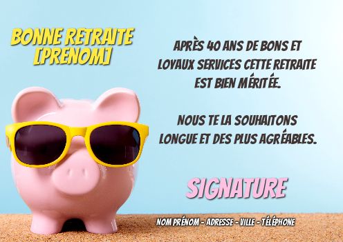 Carte Felicitation Voeux Retraite Cochon gratuit à imprimer
