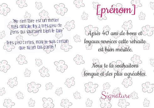 Verso Carte Felicitation Voeux Retraite Fleur avec photo à imprimer