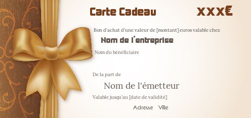 Carte Cadeau Doree Marron Ruban à imprimer (carte 2981)