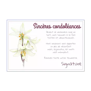 carte condoleances blanc fleur 