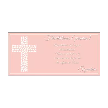 carte felicitation bapteme coeur croix fille rose 