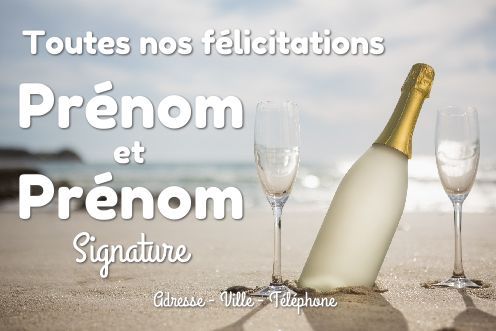 Carte Felicitation Mariage Champagne Plage gratuit à imprimer