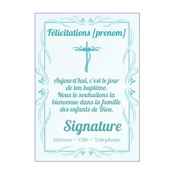 carte felicitation bapteme bleu croix garcon 