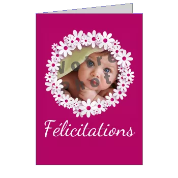 Carte Felicitation Bapteme Fille Fleur avec photo à imprimer