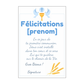 Carte De Felicitation Pour Une Communion A Imprimer