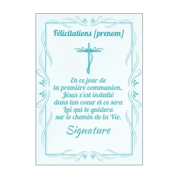 carte felicitation communion bleu elegant garcon 