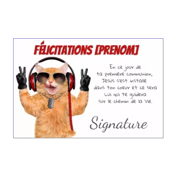 carte felicitation communion humour chat marron 