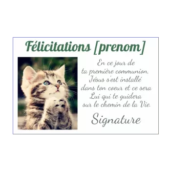 carte felicitation communion humour chat vert animaux 