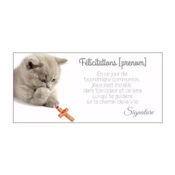 carte felicitation communion chat croix animaux 