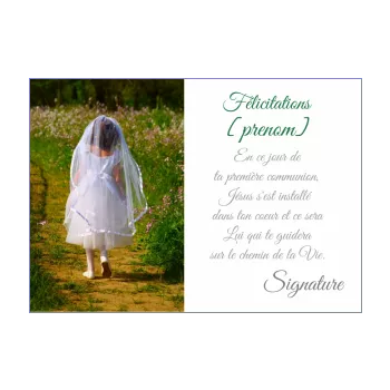 carte felicitation communion fille vert 