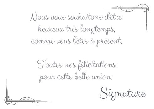 Verso Carte Felicitation Mariage Elegant Gris avec photo à imprimer