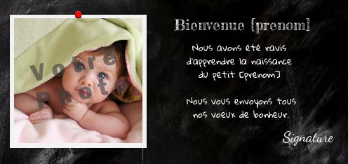 Carte Felicitation Naissance Ardoise Bebe avec photo à imprimer