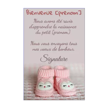 carte felicitation naissance bebe rose fille chaussure 