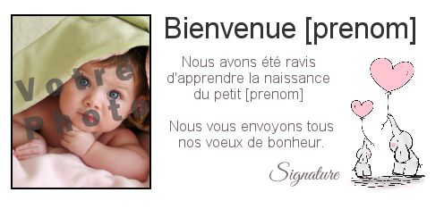 Carte Felicitation Naissance Coeur Bebe avec photo à imprimer